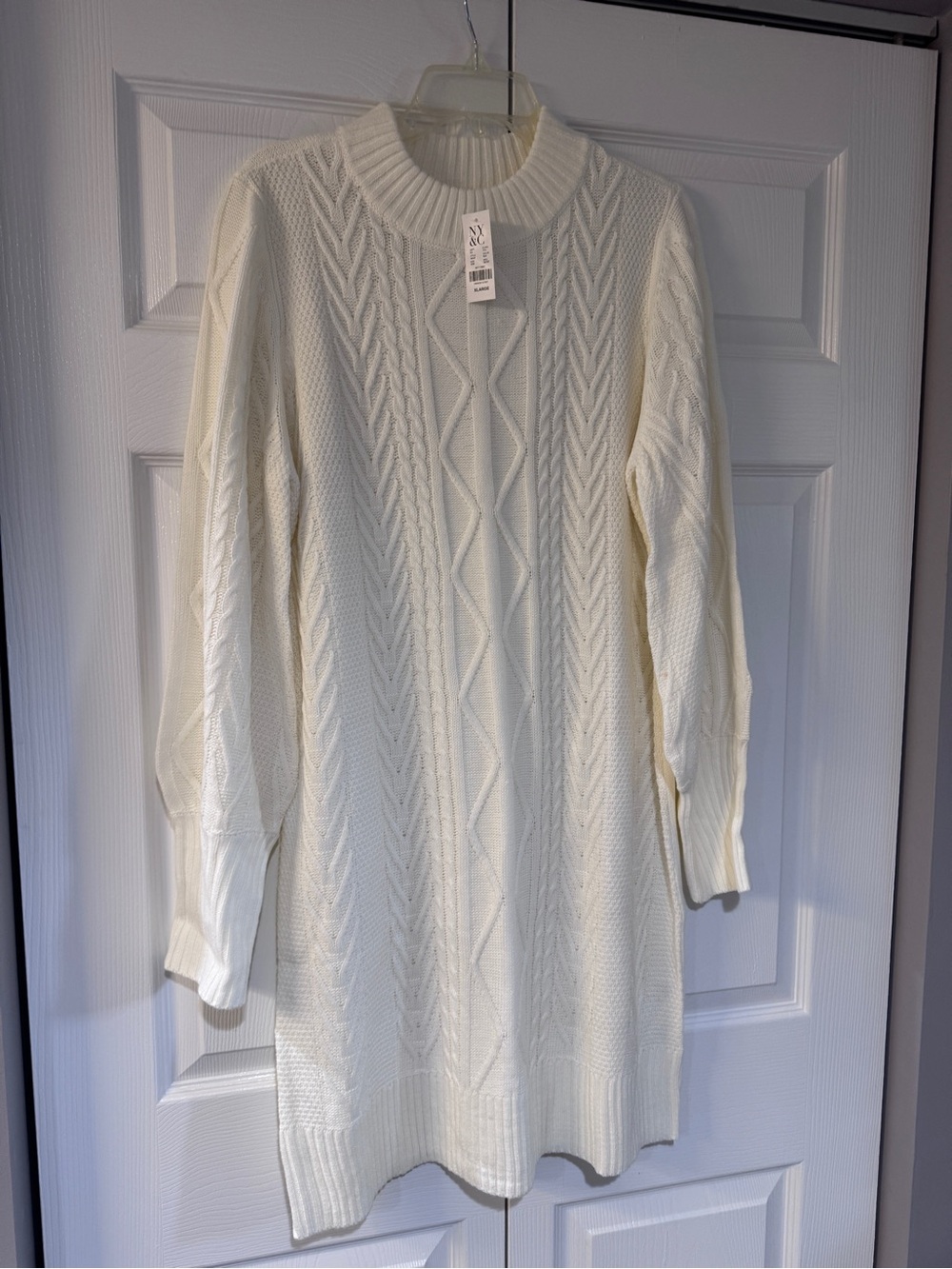 New York & Company Ivory Cable-Knit Sweater Dress